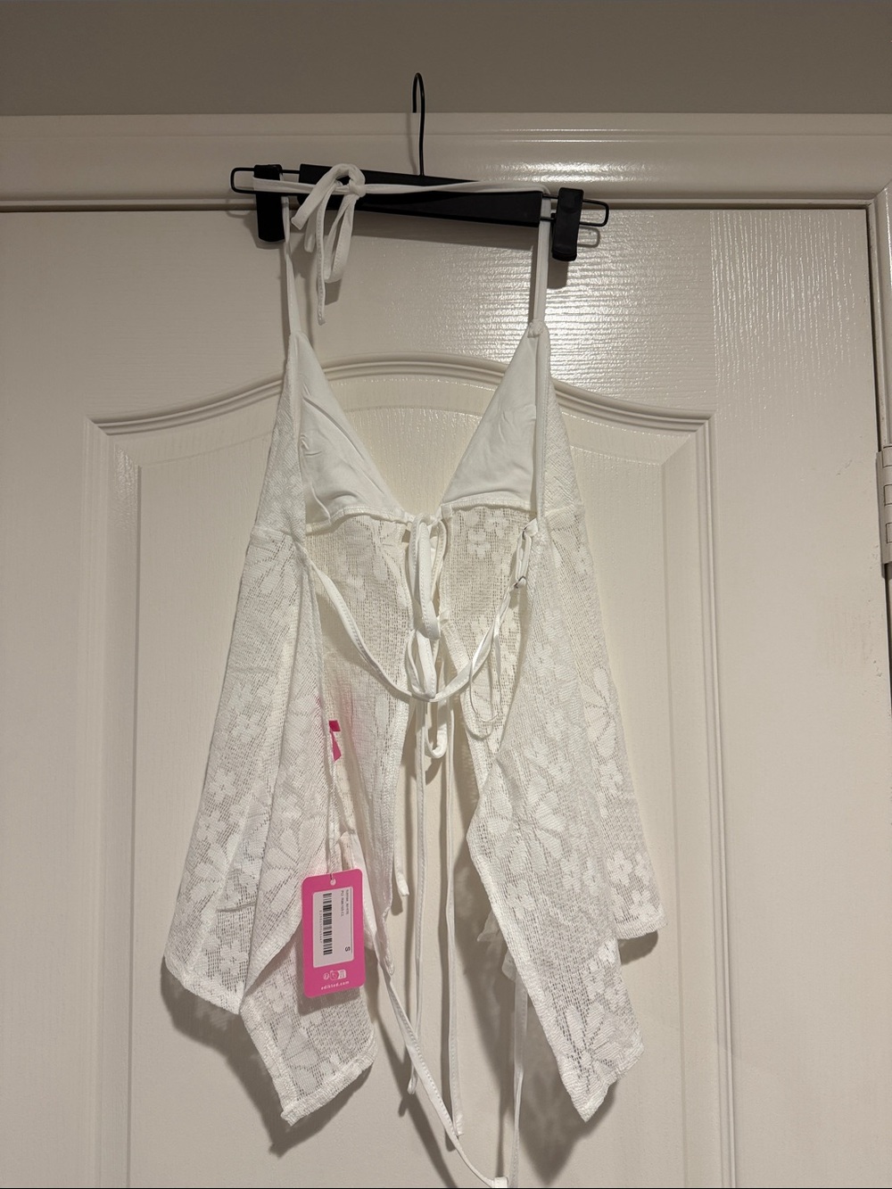 Edikted White Lace Tie-Front Open Back Halter Top